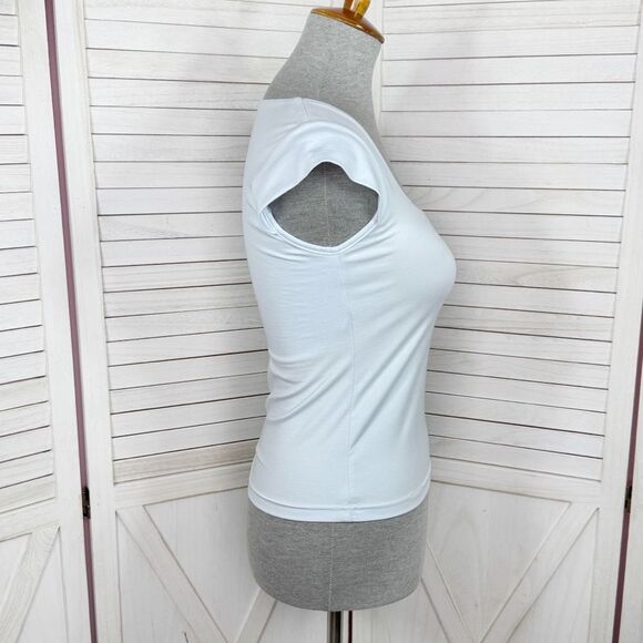 OGL Stretch Square Neck Cap Sleeve Athleisure Top Powder Blue Small - Picture 3 of 11